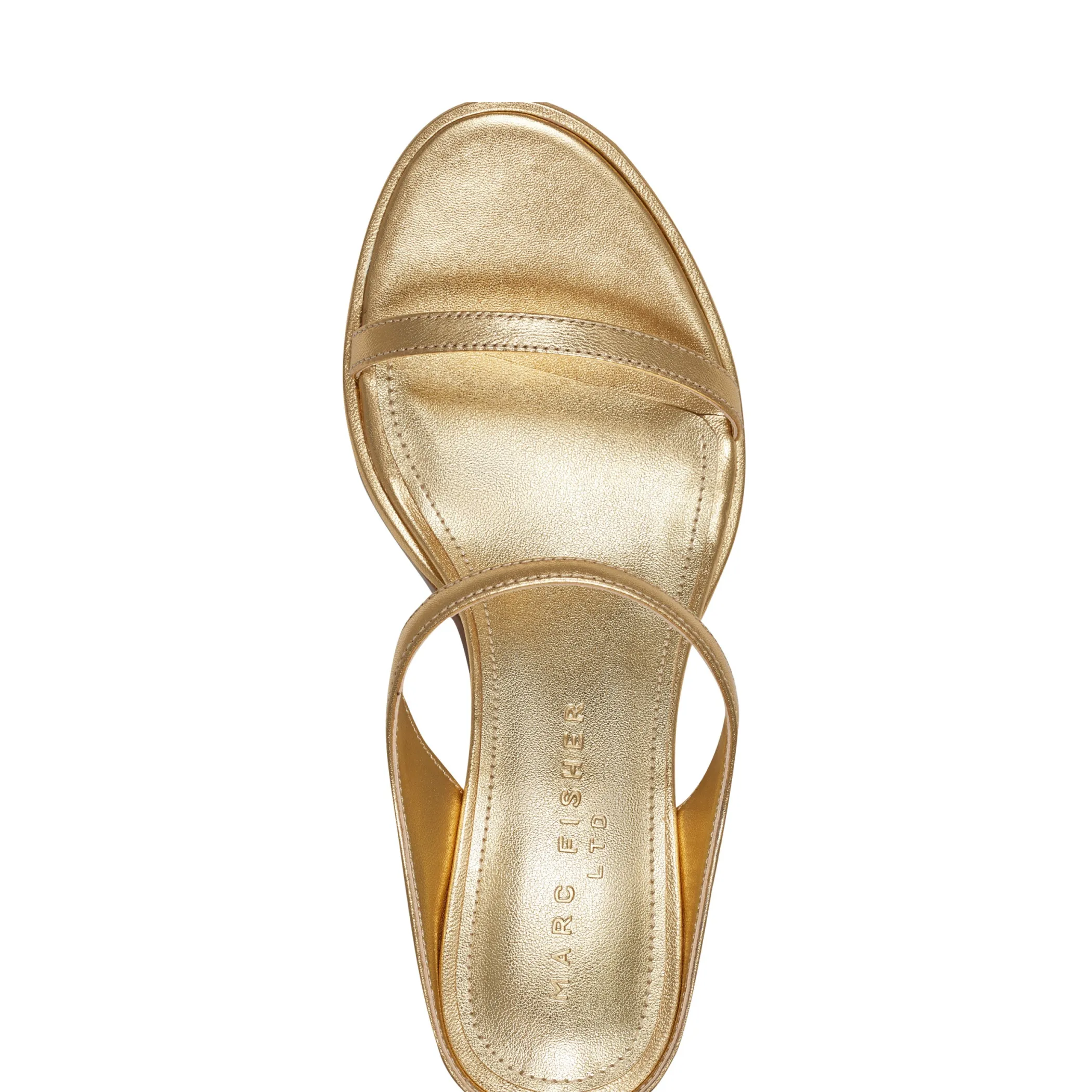 New Marc Fisher Alonde Heeled Slide Sandal Gold Leather