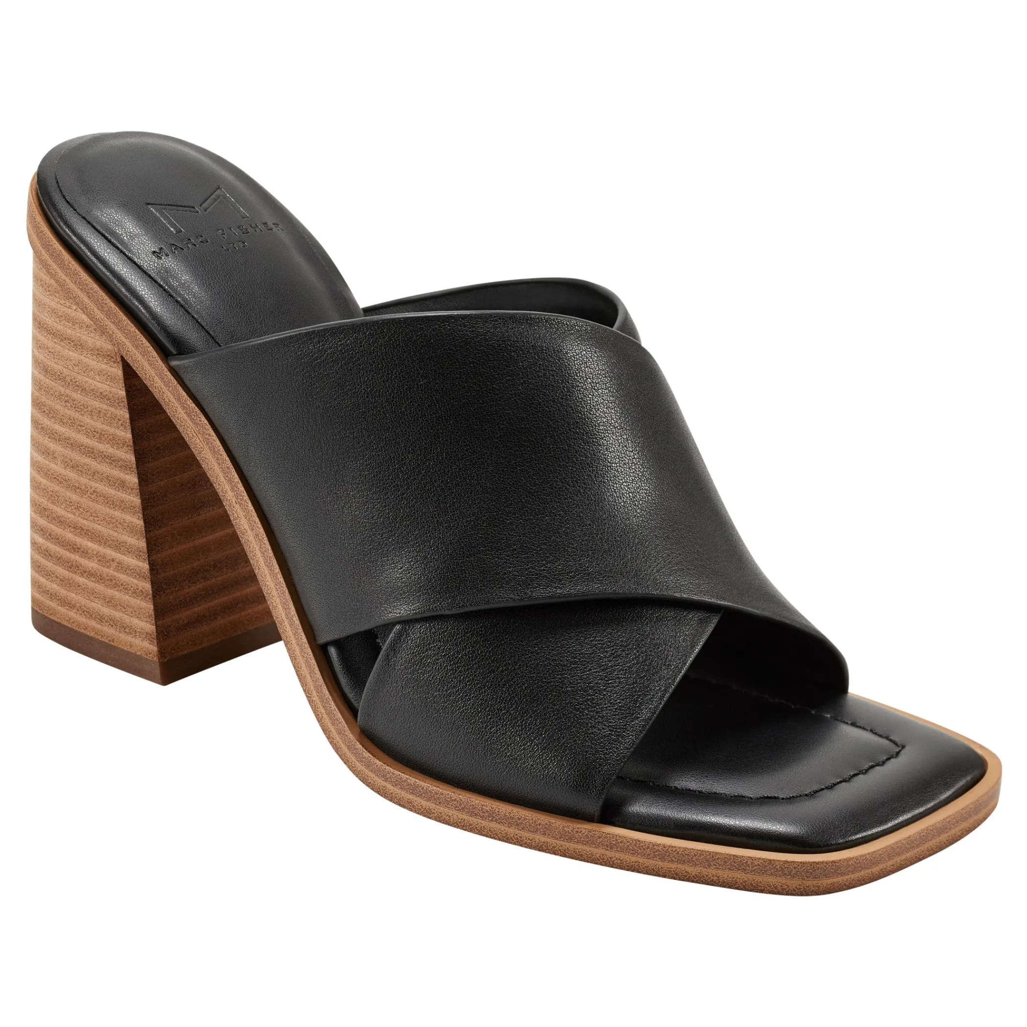 Shop Marc Fisher Barli Heeled Slide Sandal Black Leather