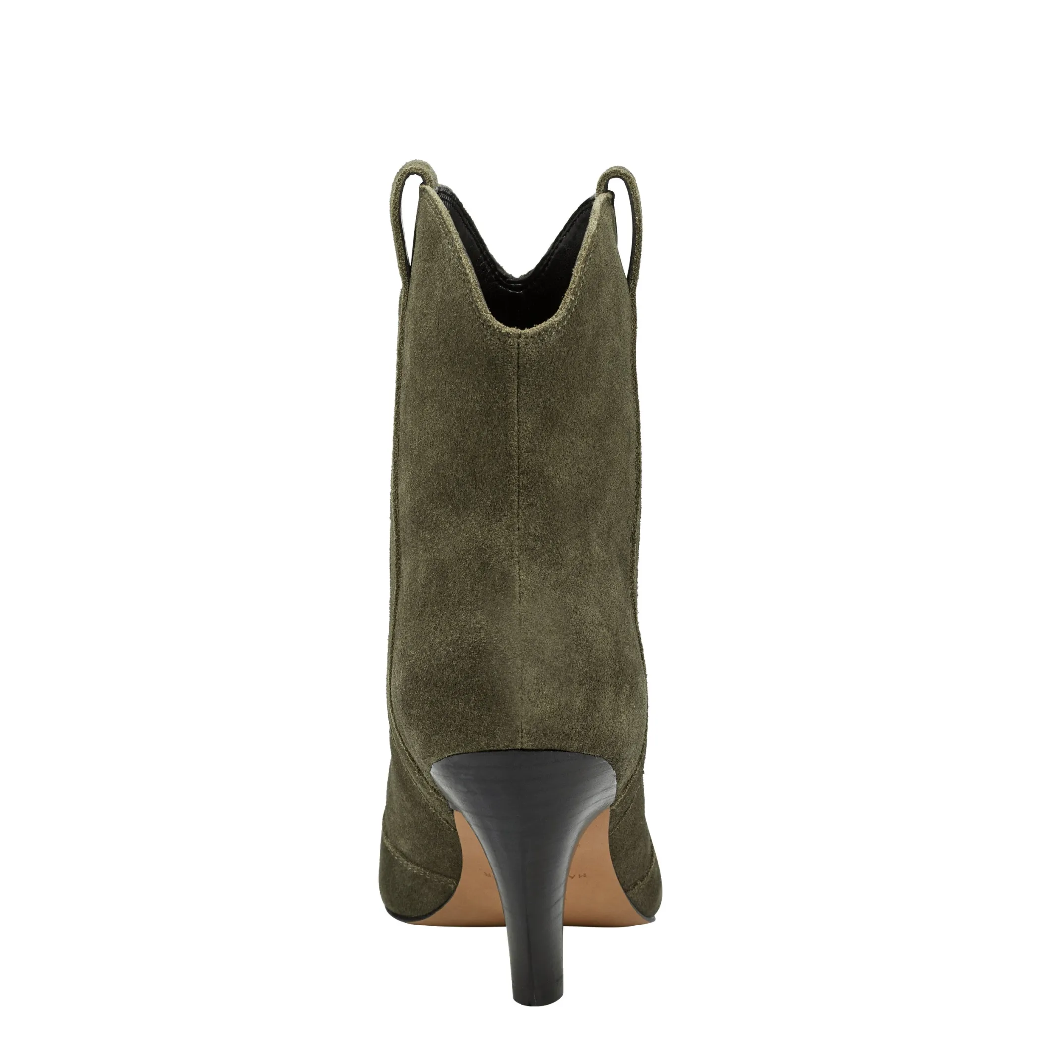New Marc Fisher Carissa Heeled Western Bootie Olive Suede
