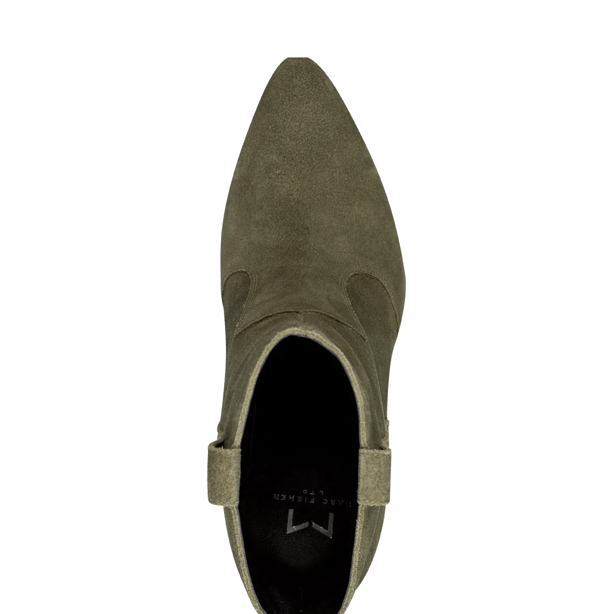 New Marc Fisher Carissa Heeled Western Bootie Olive Suede