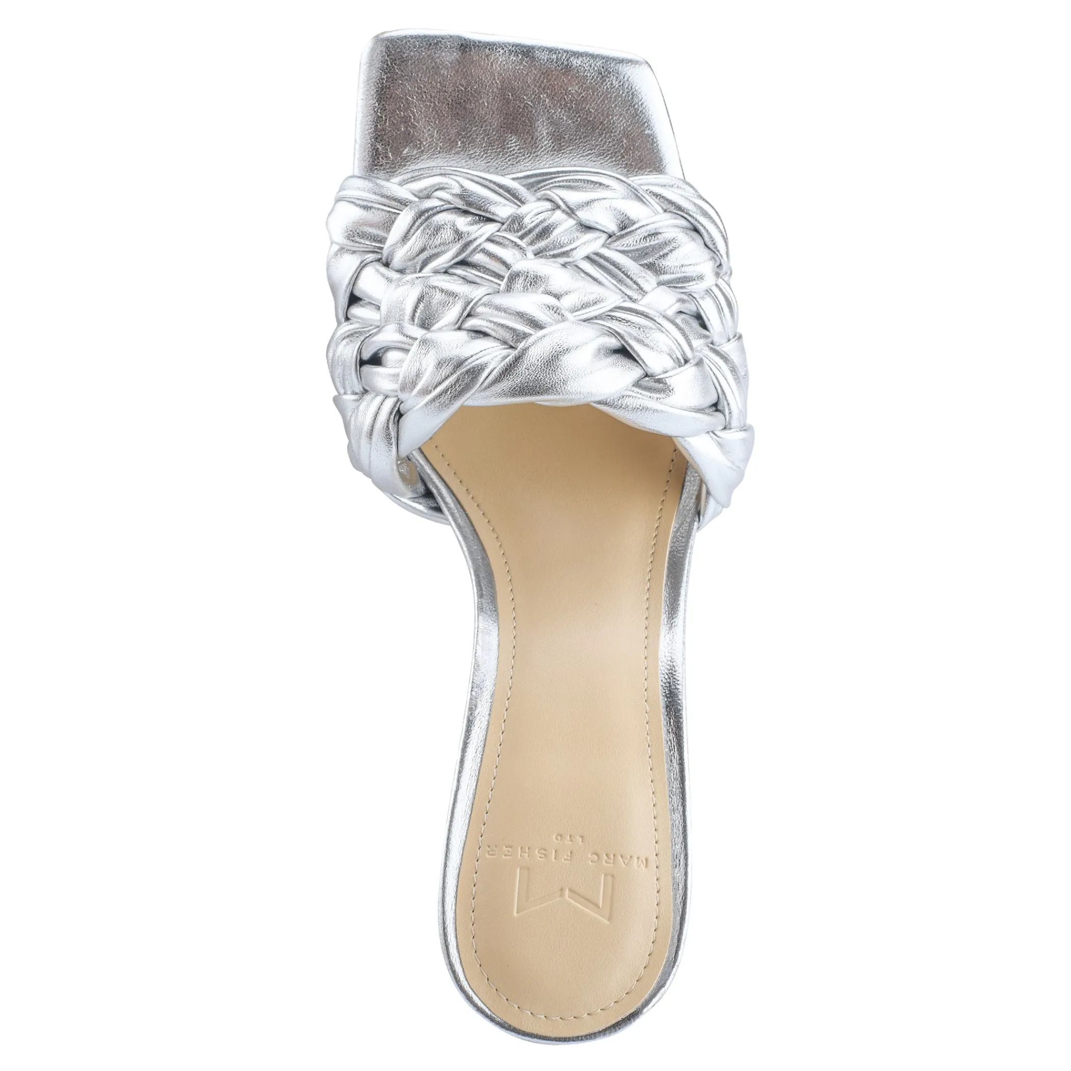 Fashion Marc Fisher Draya Square Toe Slide Silver Metallic Leather