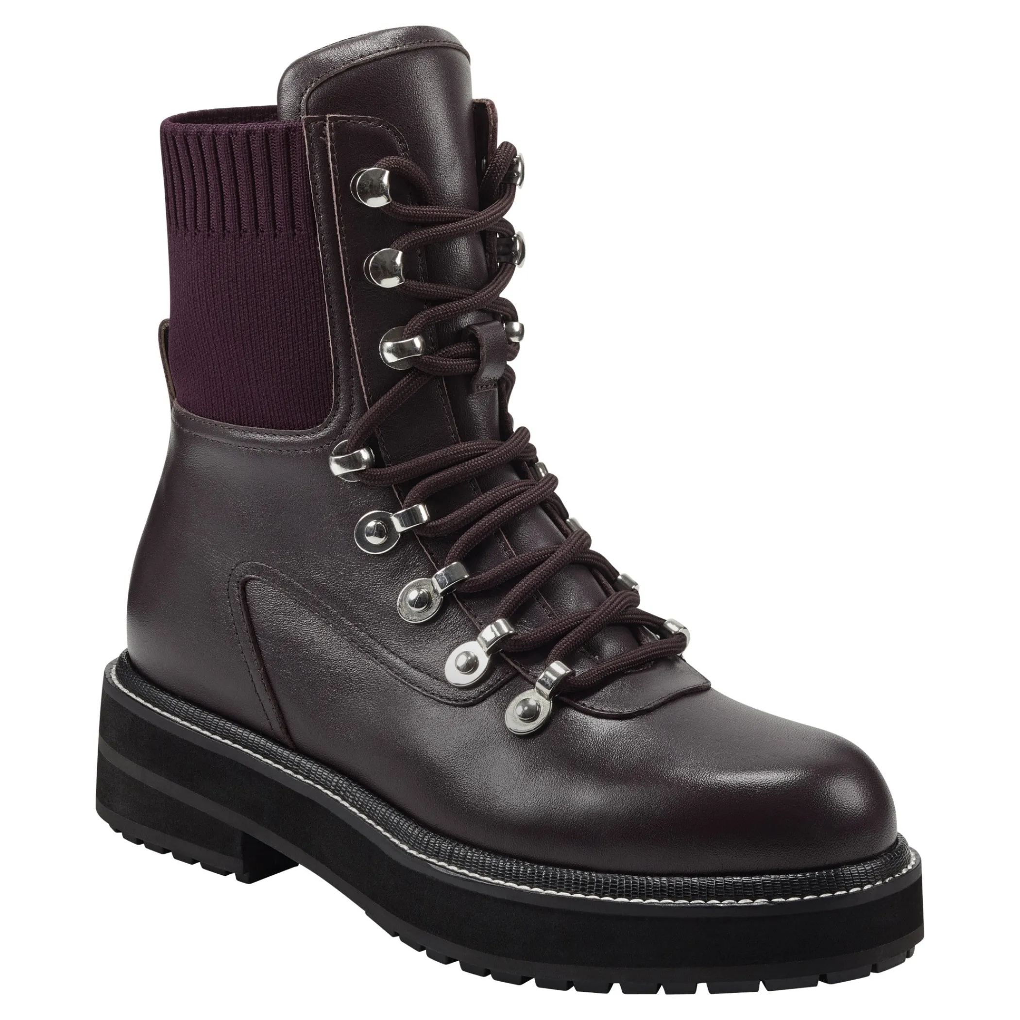 Outlet Marc Fisher Elwa Lace Up Bootie Wine/Black Leather