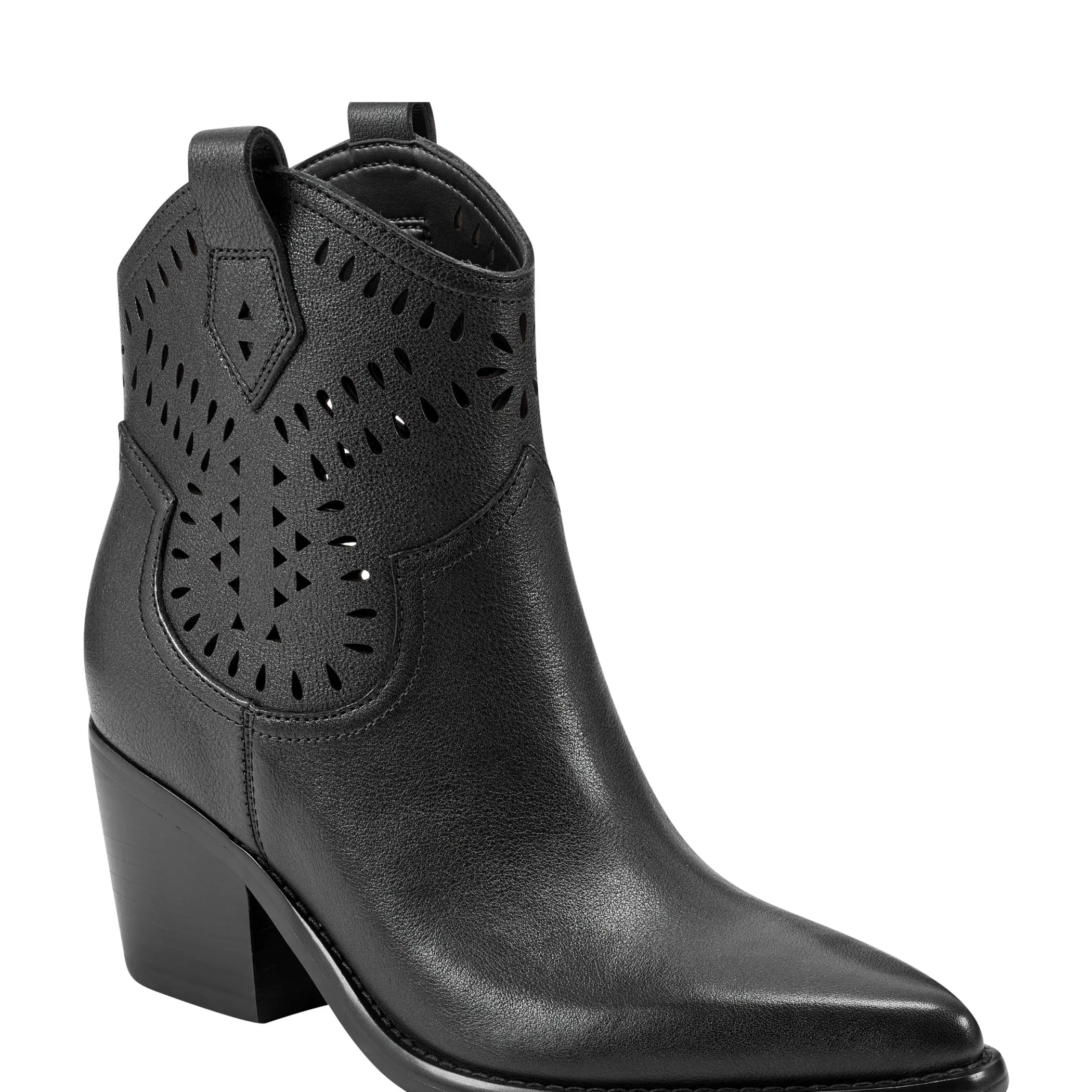 Cheap Marc Fisher Elyma Perferated Western Bootie Black Leather