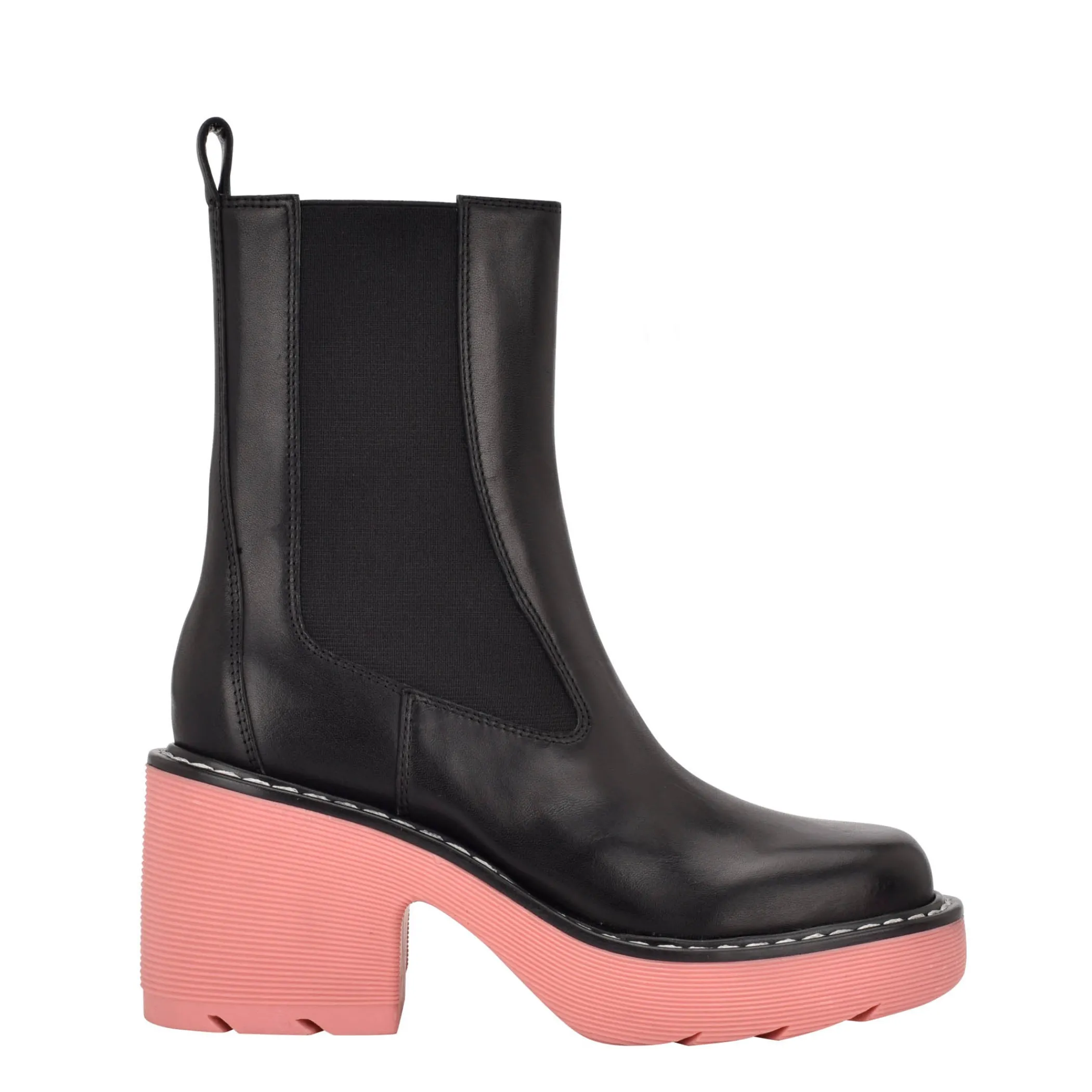 Discount Marc Fisher Fredy Lug Sole Bootie Black Leather/Pink