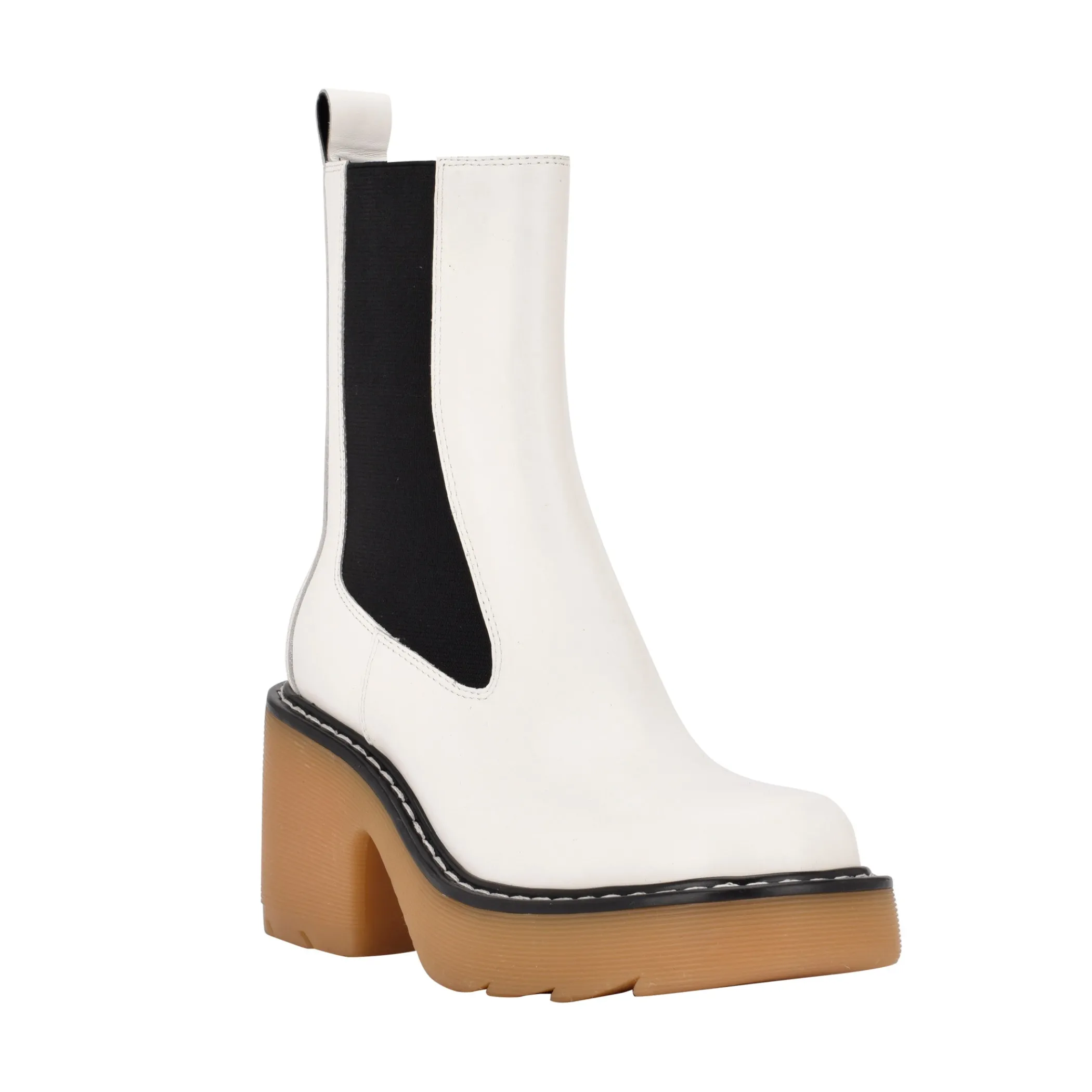 Shop Marc Fisher Fredy Lug Sole Bootie White Leather/Natural