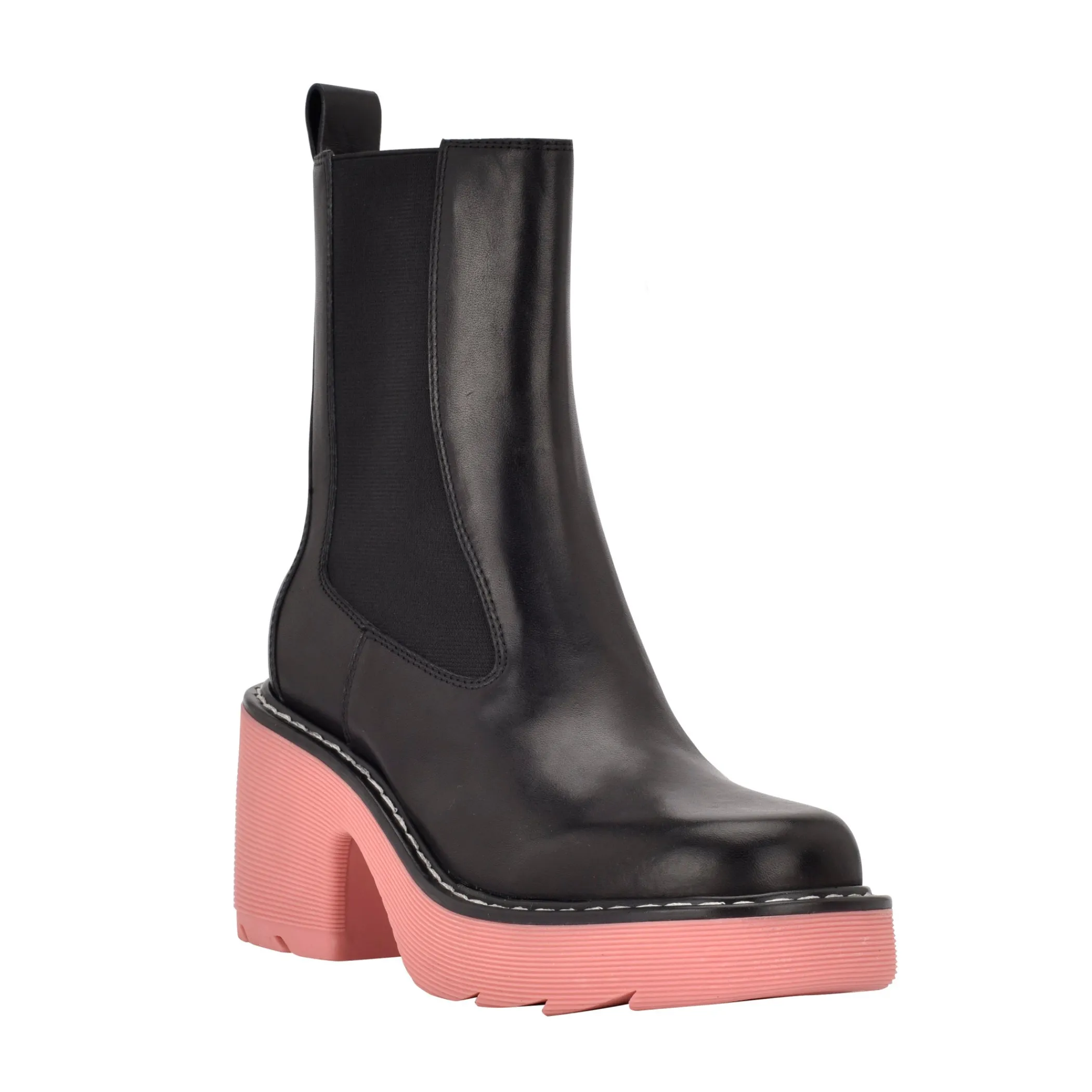 Discount Marc Fisher Fredy Lug Sole Bootie Black Leather/Pink