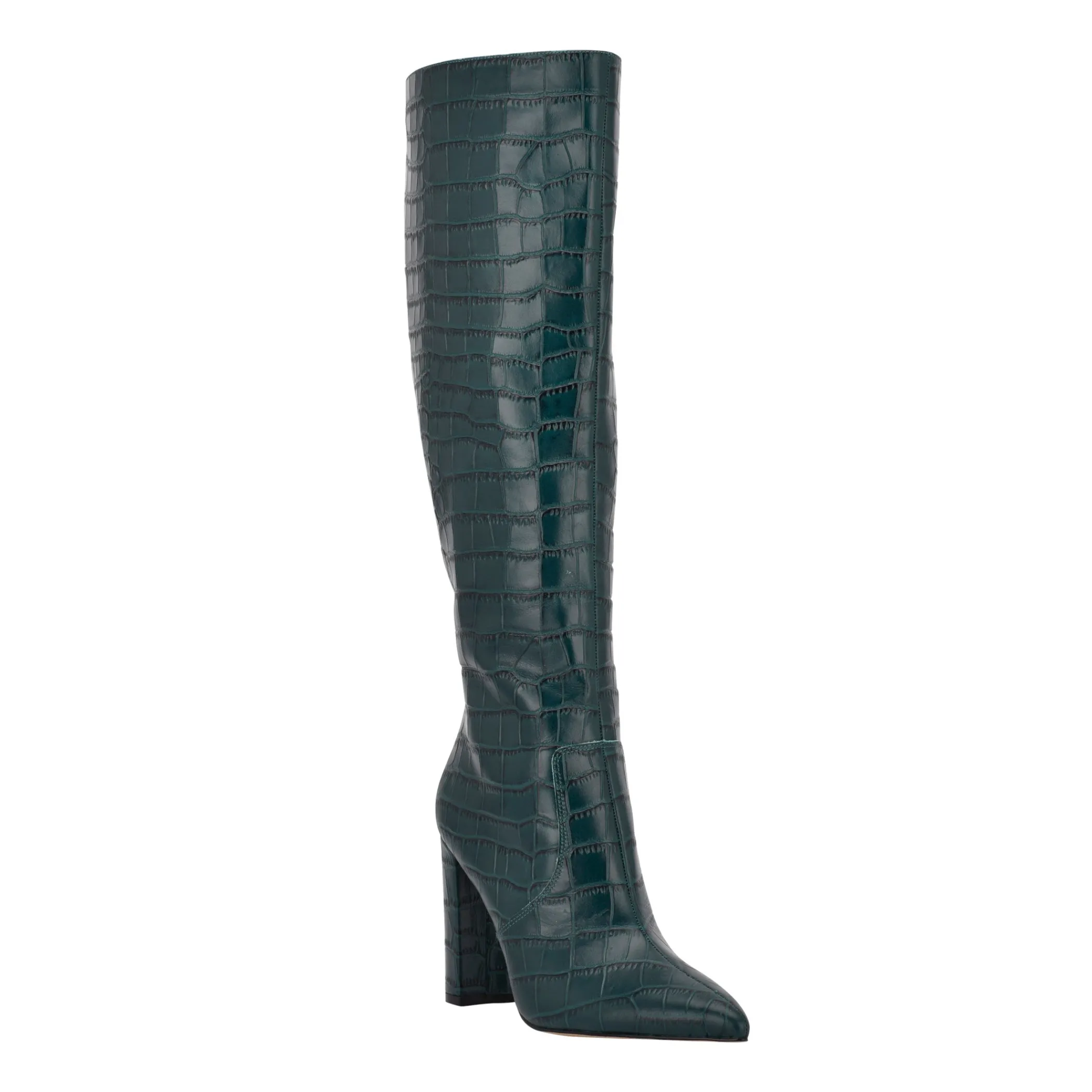Clearance Marc Fisher Giancarlo Heeled Boot Teal Croco Embossed Leather