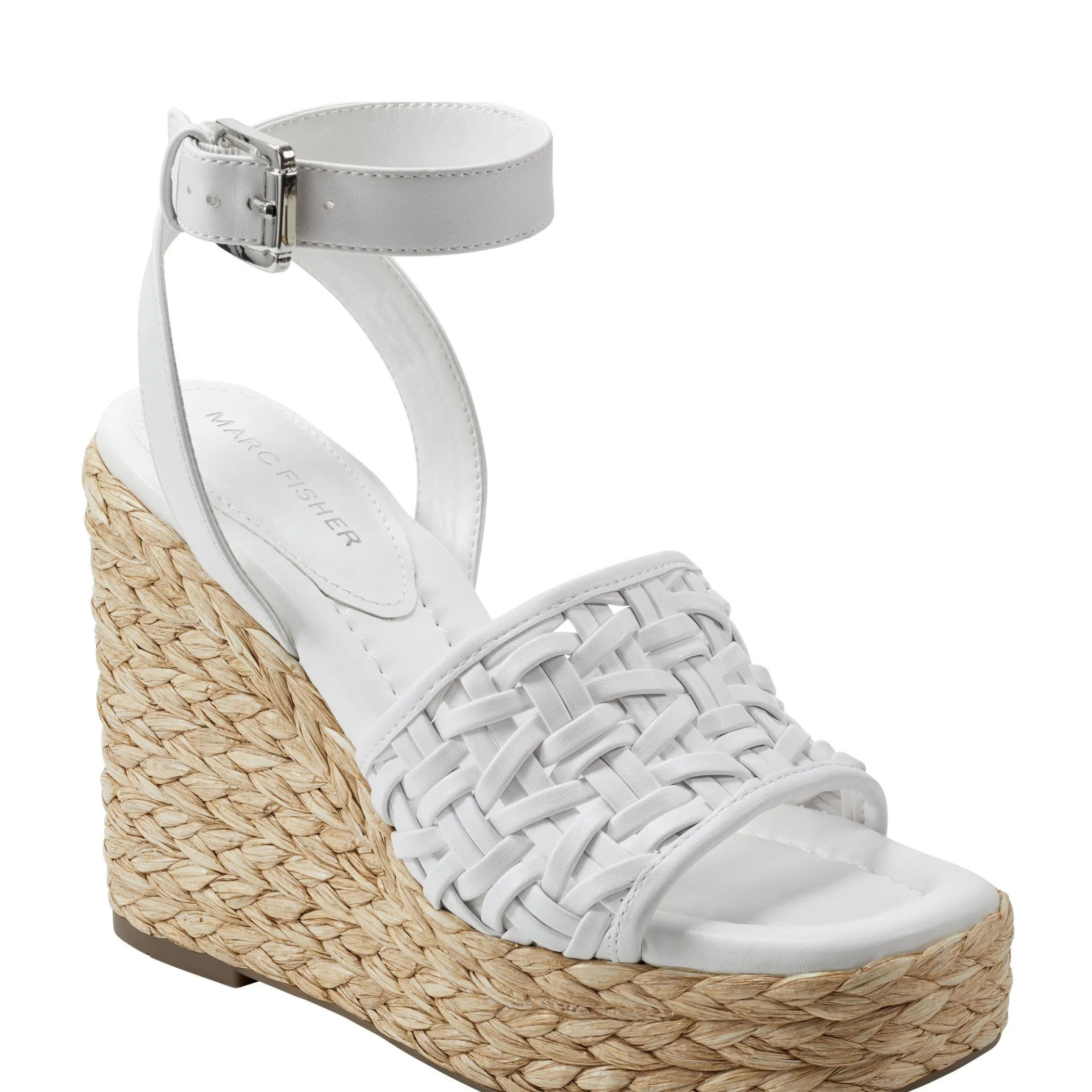 Clearance Marc Fisher Godina Espadrille Wedge Sandal White Suede
