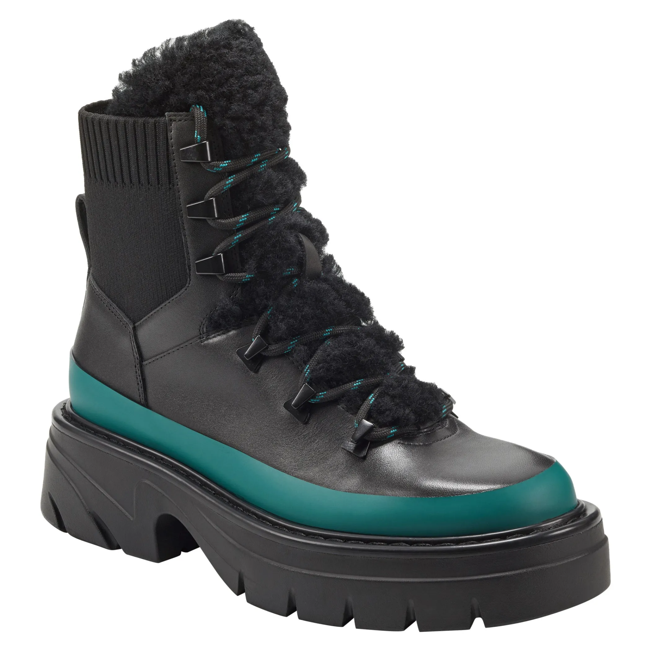 Store Marc Fisher Izuma Lugsole Bootie Black/Teal Leather