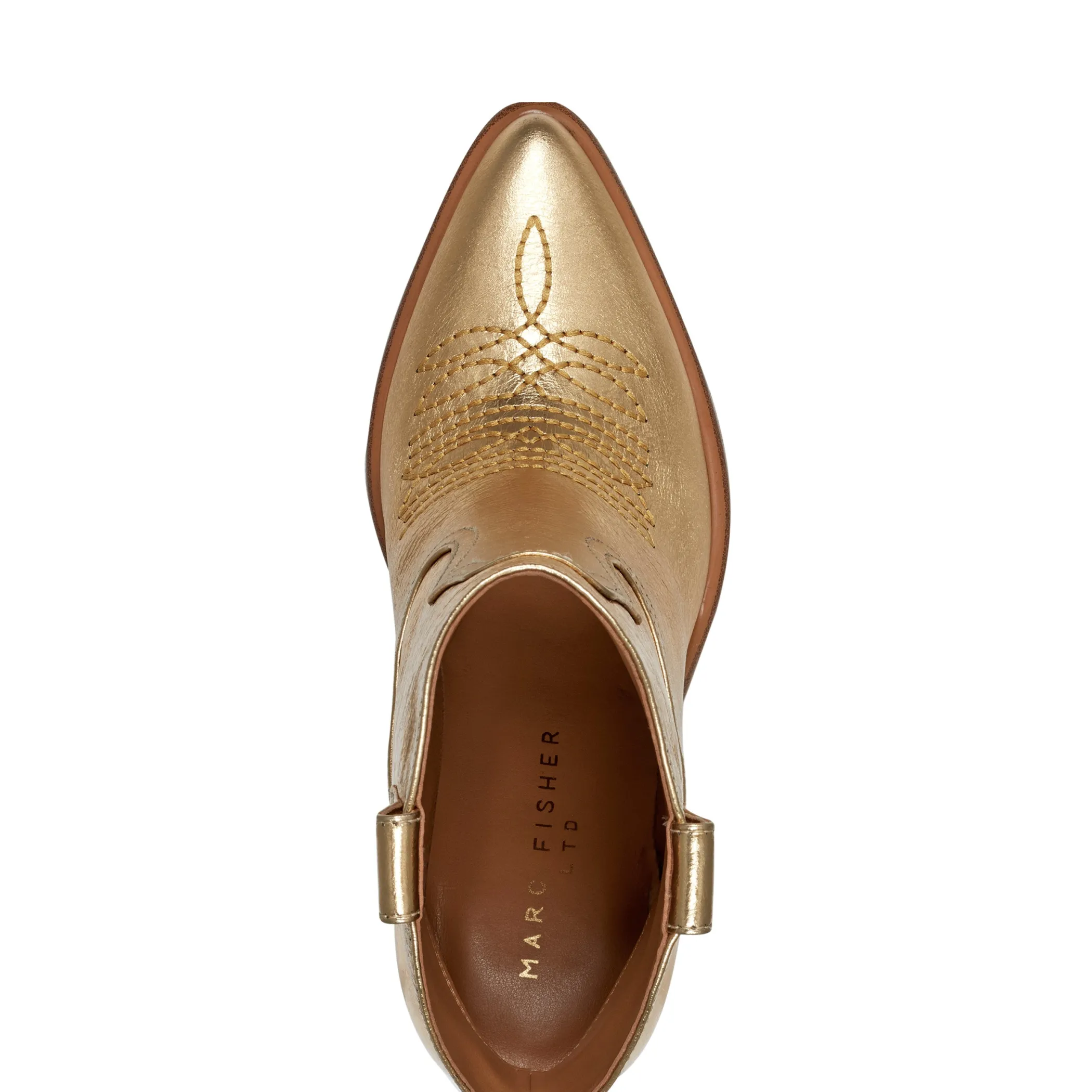 Shop Marc Fisher Jalella Detailed Western Bootie Gold Leather