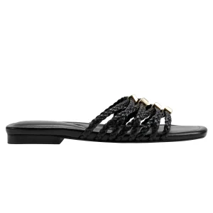 Clearance Marc Fisher Lelina Flat Slide Sandal Black Woven