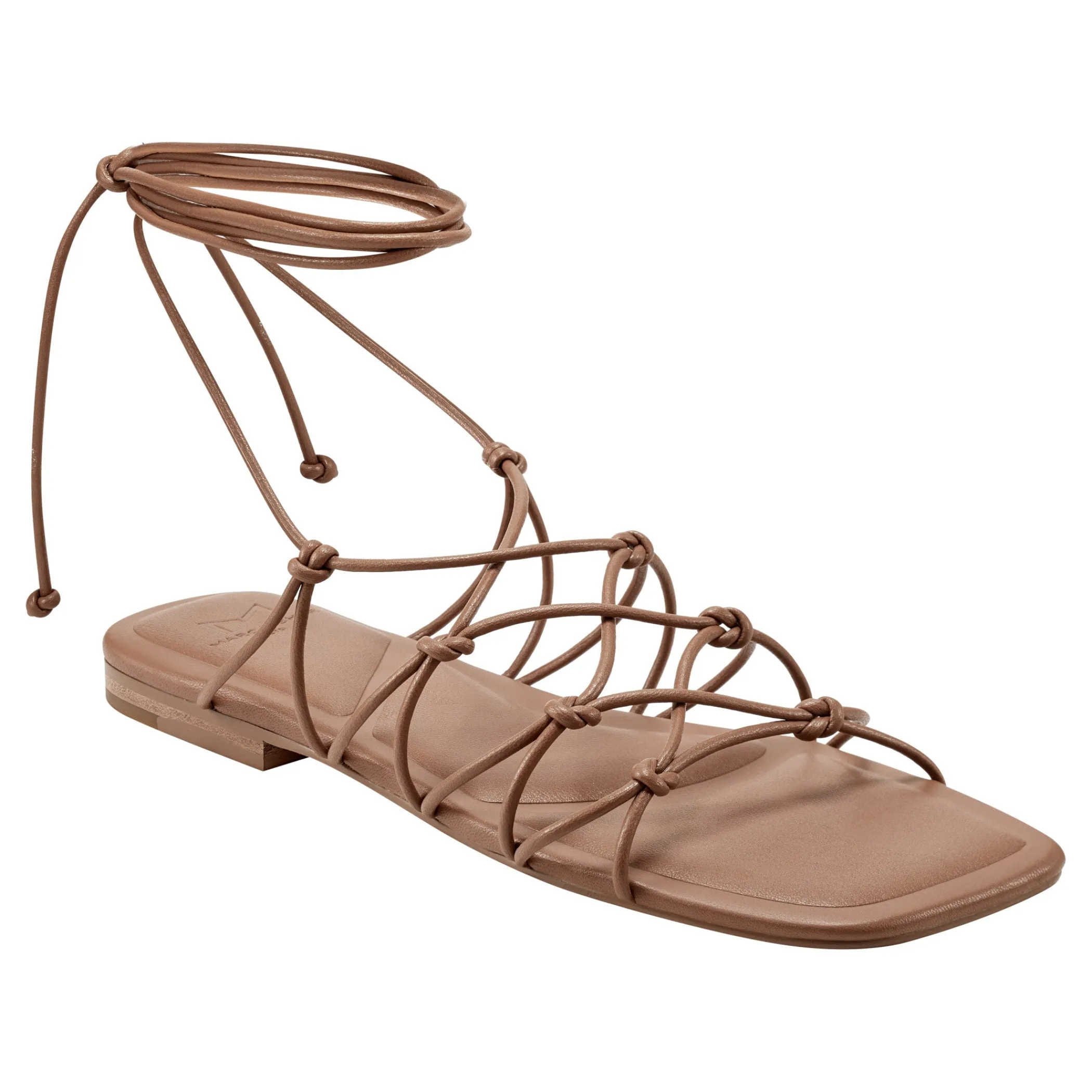Clearance Marc Fisher Monnie Ankle Wrap Flat Sandal Luggage Brown