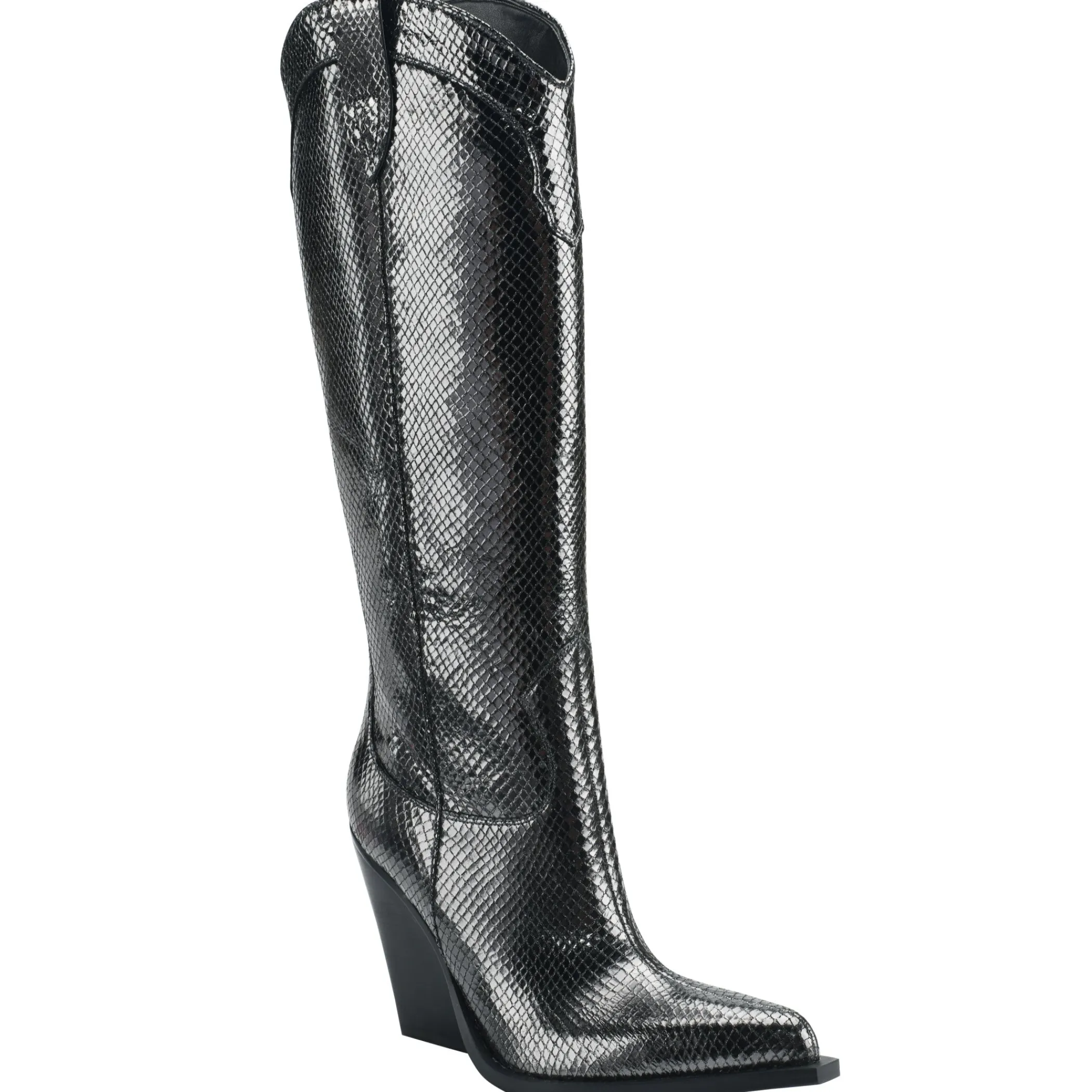 Fashion Marc Fisher Nalita Western Boot Dark Grey Leather Snake