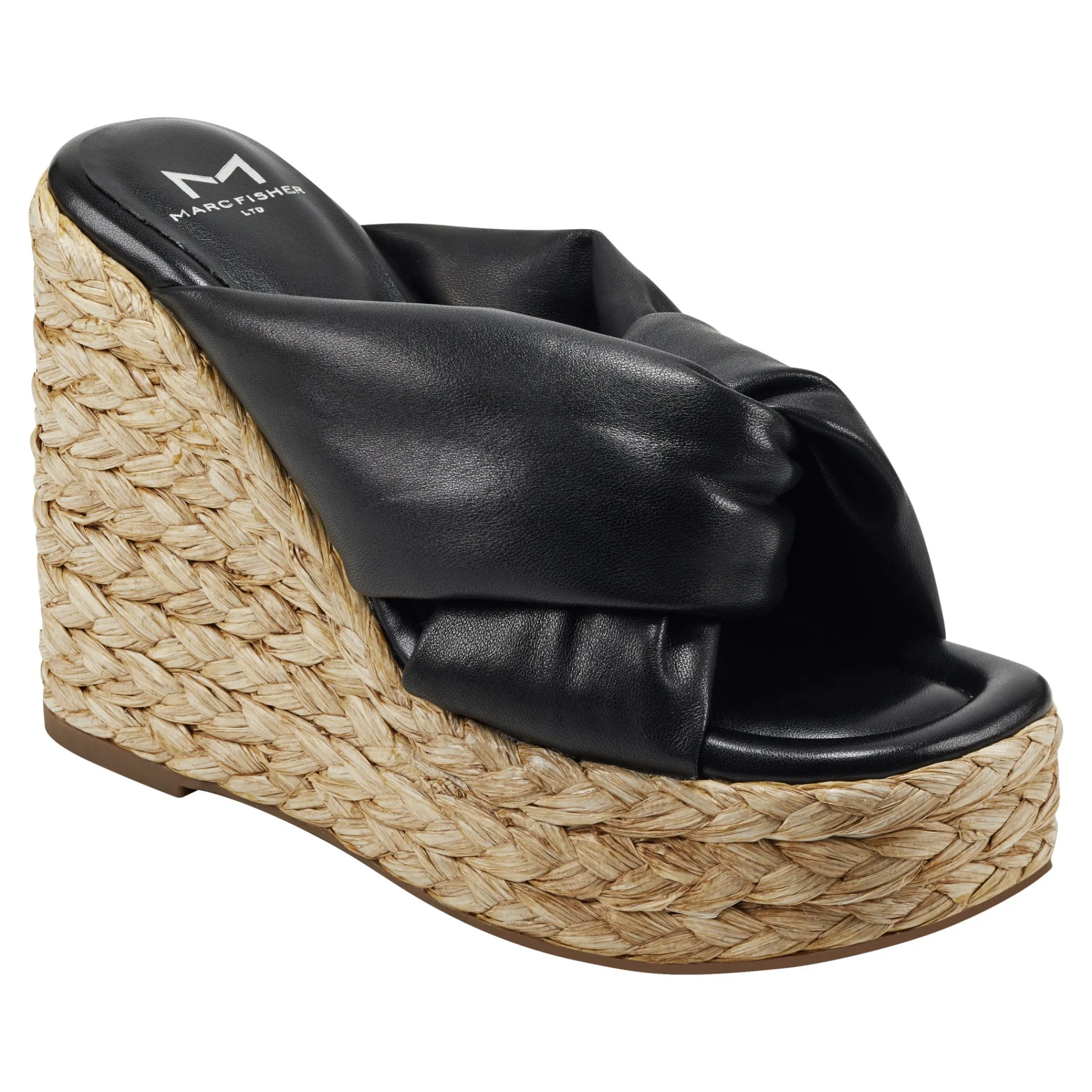 New Marc Fisher Navina Espadrille Wedge Sandal Black Leather