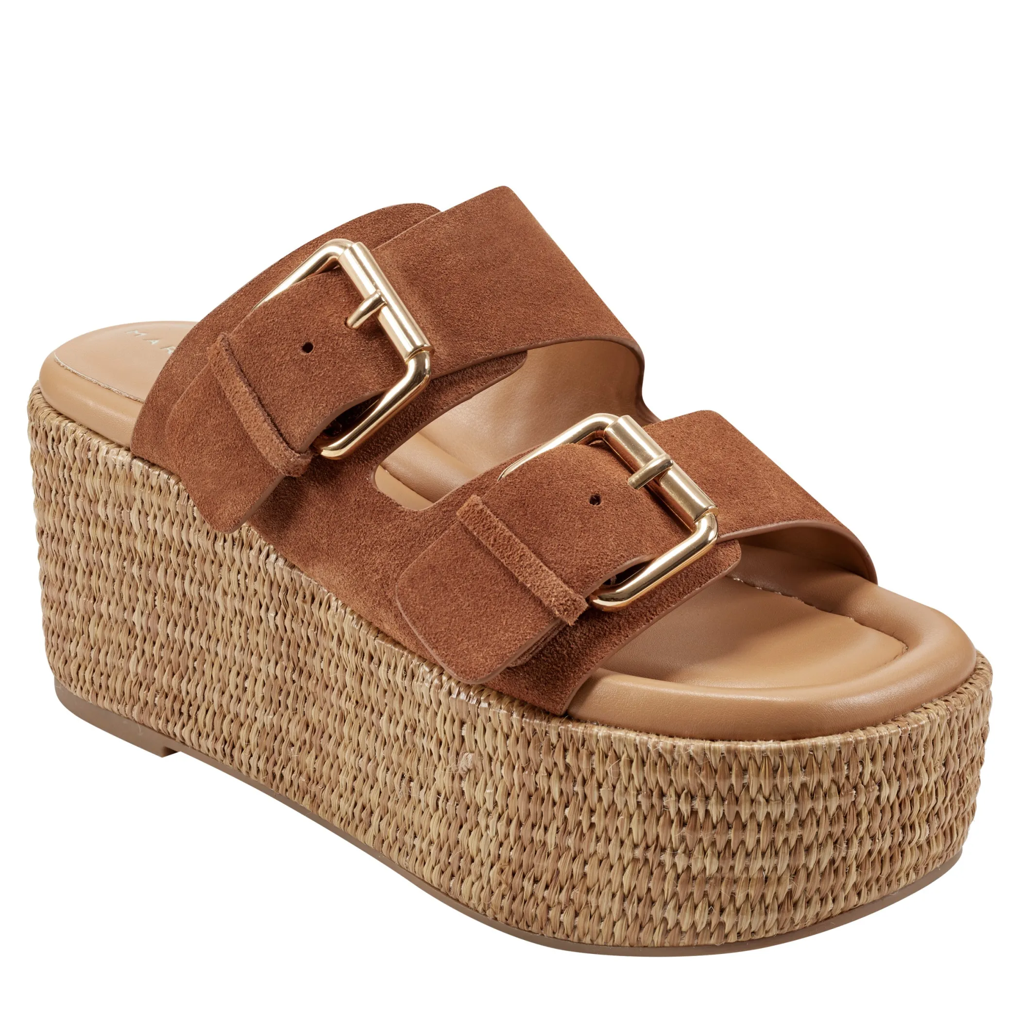 Best Sale Marc Fisher Palery Platform Buckle Slide Sandal Brown Leather