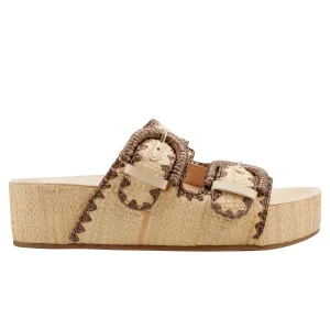 Clearance Marc Fisher Solea Buckle Footbed Sandal Light Natural Raffia